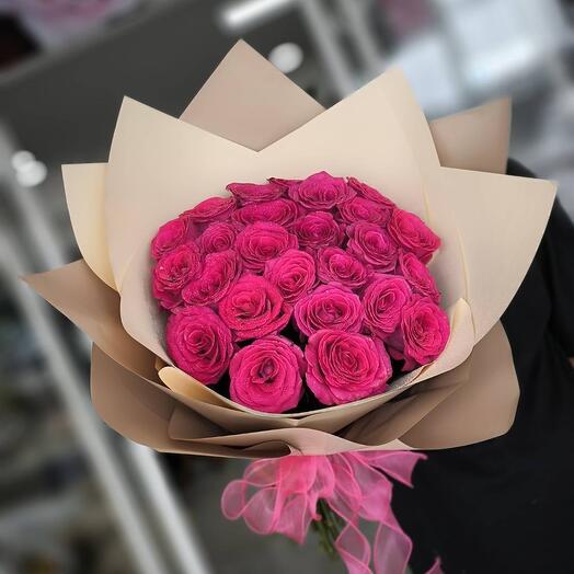 Pink roses in craft paper