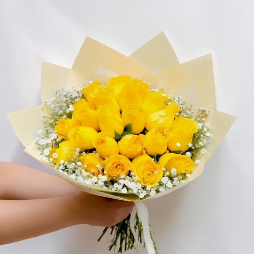 Ramo Sol Radiante | Rosas Amarillas con Gypsophila