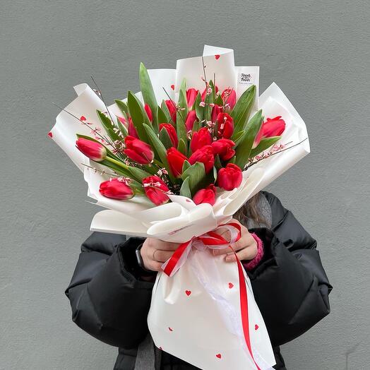Red tulips in hearts