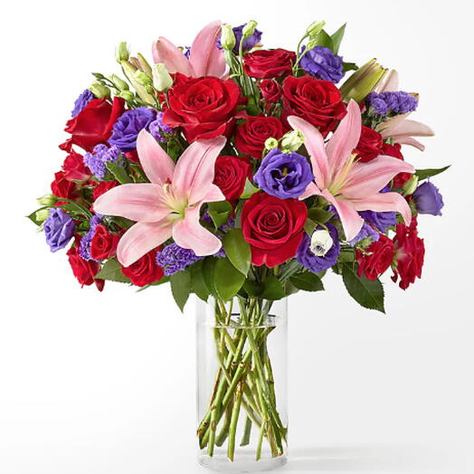 Truly Stunning Bouquet (lily, rose, lisi + vase)
