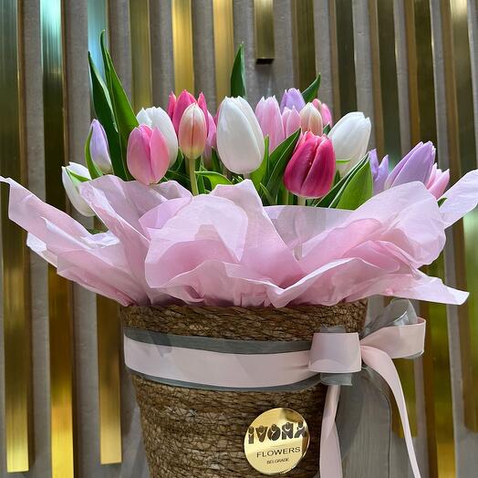 Tulips in basket