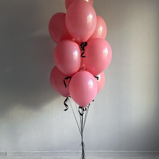 Pink balloons on black ribbons, 12 pcs