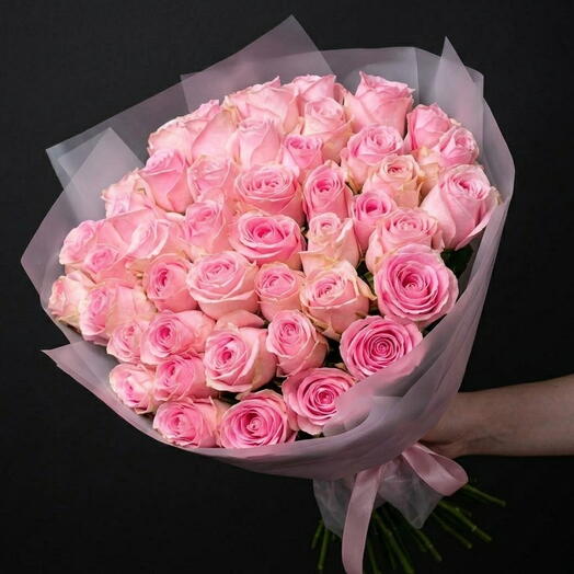 🌺 Elegancja premium: Bukiet 51 delikatnych różowych róż (50)