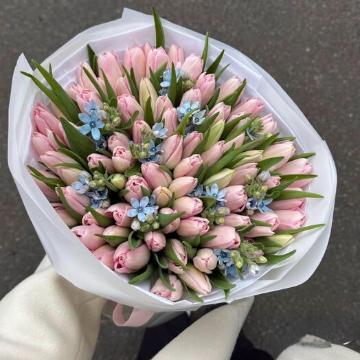 Дуо- букет с тюльпанов и оксипеталума