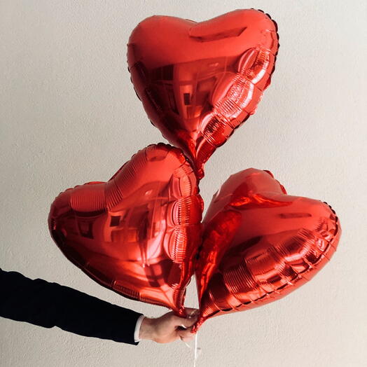 3 Red Heart Balloons