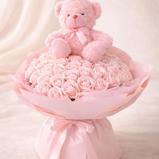 Blush Teddy Silk Bouquet – Soft Luxury Edition